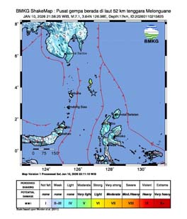 Gempa Bumi Magnitudo 7,1 Guncang Kabupaten Kepulauan Talaud, Sulawesi Utara dan Tidak Berpotensi Tsunami